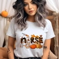 thumbnail image 2 of Nurse Graphic T-Shirt with Pumpkins and Medical Icons Design, White, Size 2XL, 2 of 6