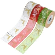 3 Rolls Christmas Ribbon AIF4Wired Edge Ribbons DIY Crafts Ribbons Gifts Wrapping Ribbon for Xmas Gifts Wrapping Bow Home Party Supplies