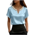 thumbnail image 3 of TaTaai Women's Loose Fit Summer Top Short Sleeve V-Neck Solid Color Pearl Accent Professional Office Casual Blouse Gift, 3 of 5
