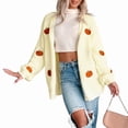 thumbnail image 2 of Suéter con Bordado de Calabaza para Mujer, Cuello en V, Holgado, Informal, de Punto, , para las Fiestas. Amarillo XL, 2 of 8
