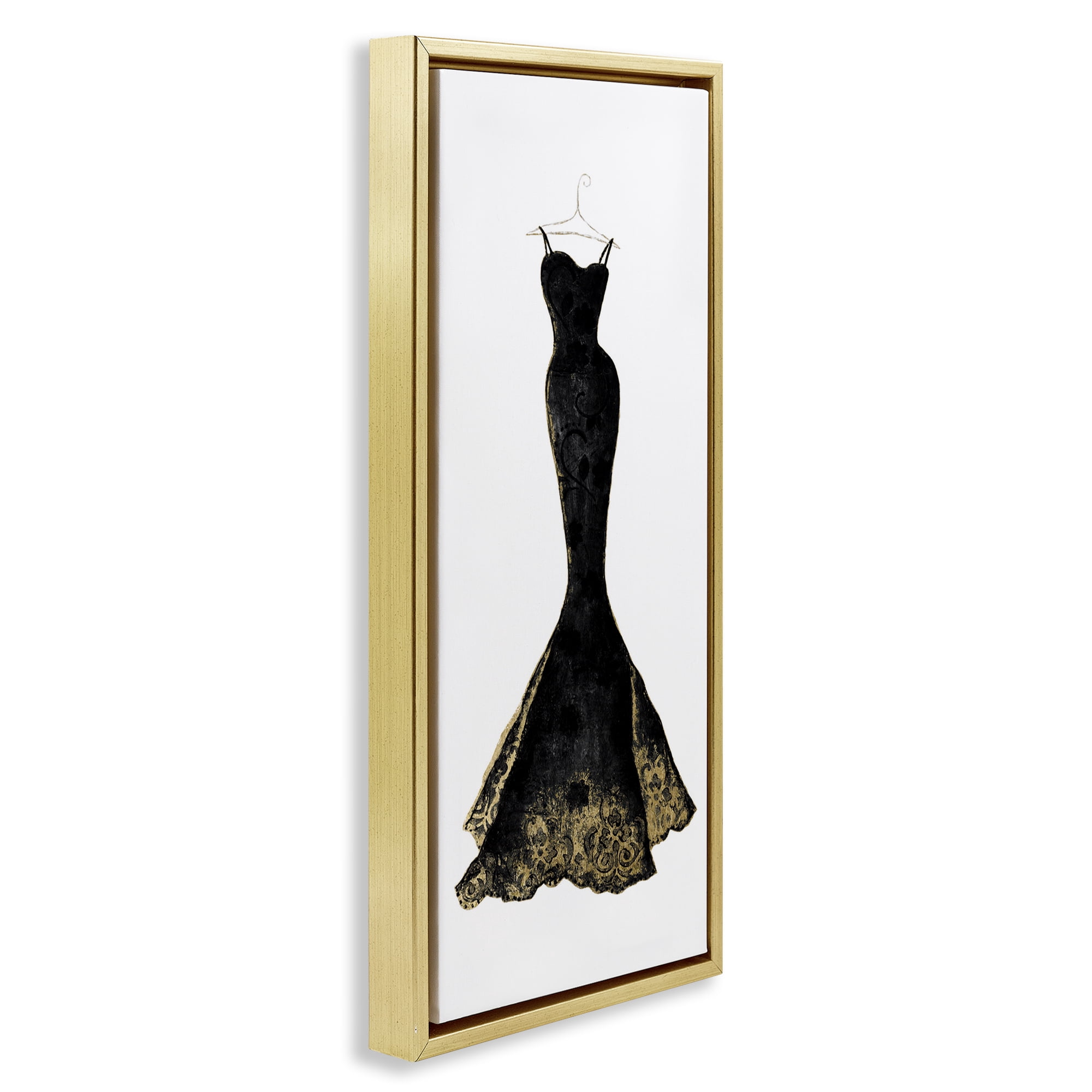 Stupell Industries Gilded Black Evening Gown Gold Framed Floater Canvas Wall Art, design by Janet Tava