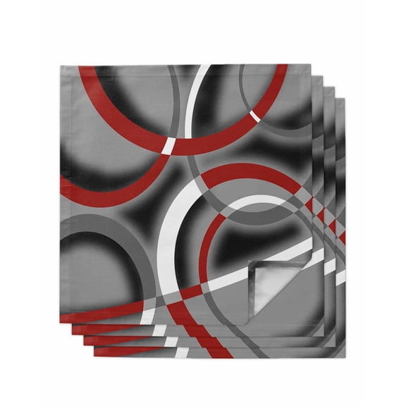Grey Geometric Cloth Napkins Set of 4 Reusable Dinner Napkins, Modern Abstract Black White Red Striped Cocktail Napkin Washable Table Napkins for Wedding/Holiday Party/Baby Shower 20"x20"