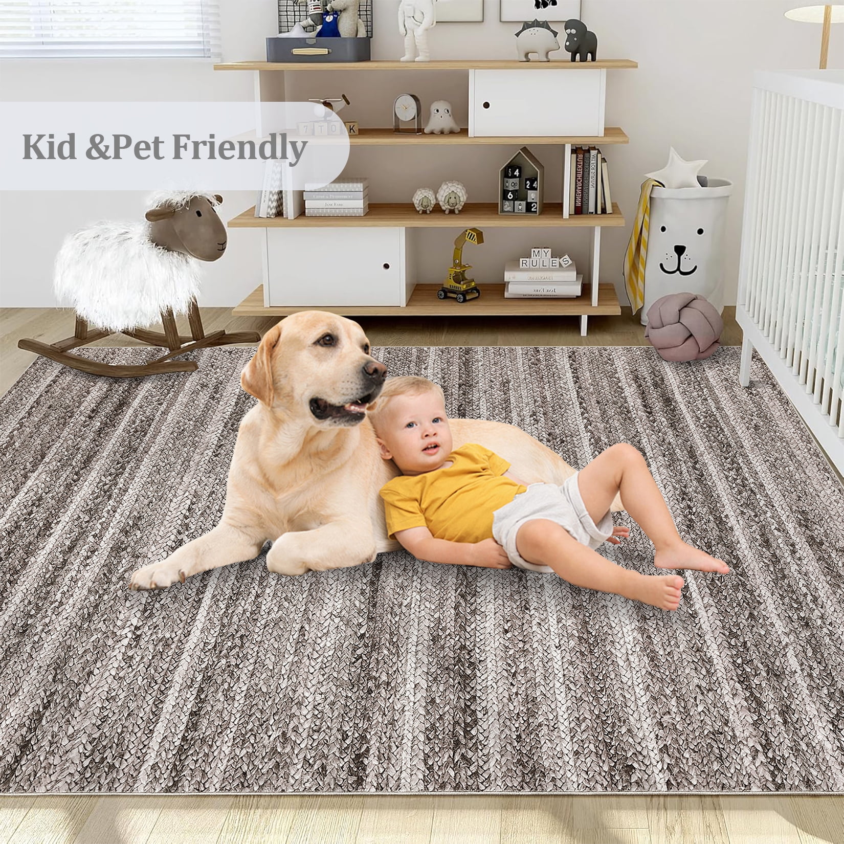 FairOnly 9'x12' Grey Modern Area Rugs for Living Room Washable Braided Print Ultra-Thin Rugs for Bathroom Indoor Floor Carpet Bedroom Area Rugs