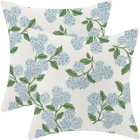 Beige Hydrangea Floral Pillow Covers 24"x24"" Outdoor Khaki Green Flowers Throw Pillow Covers Set of 2 Vintage Spring Summer Pillow Cases Home Decor for Living Room Bedroom Linen Square Cushion