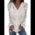 thumbnail image 1 of Blusa de Larga con Botones, Escote en V y Bordado Recortado, Cárdigan de Media Calada Albaricoque L, 1 of 8