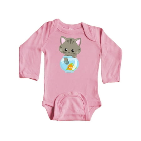 

Inktastic Kitty And The Fish Bowl Cute Little Cat Fish Gift Baby Girl Long Sleeve Bodysuit