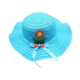 thumbnail image 2 of BRGZLK Kids Cute Straw Hat Summer Foldable Large Brim Solid Color Bowknot Sun Protection Beach Hat for Boys Girls for 3-7 Years Blue Free Size, 2 of 3