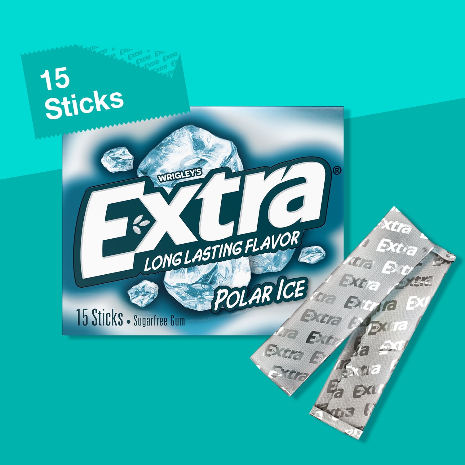 Extra Gum Polar Ice Sugar Free Chewing Gum, Single Pack - 15 Sticks