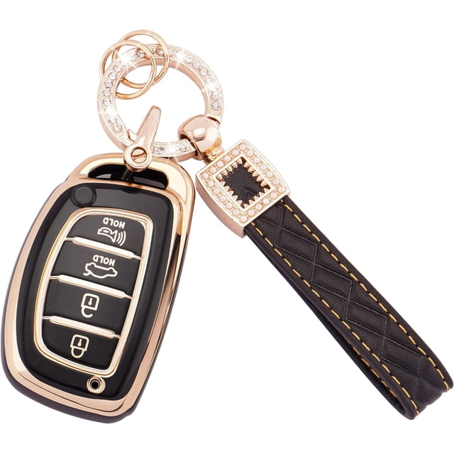 Key Fob Cover Compatible with Fit for Hyundai Elantra Ioniq Sonata Tucson Elantra GT Bling Key Case Protection Shell with Keychain Case Holder Protector,1,Black