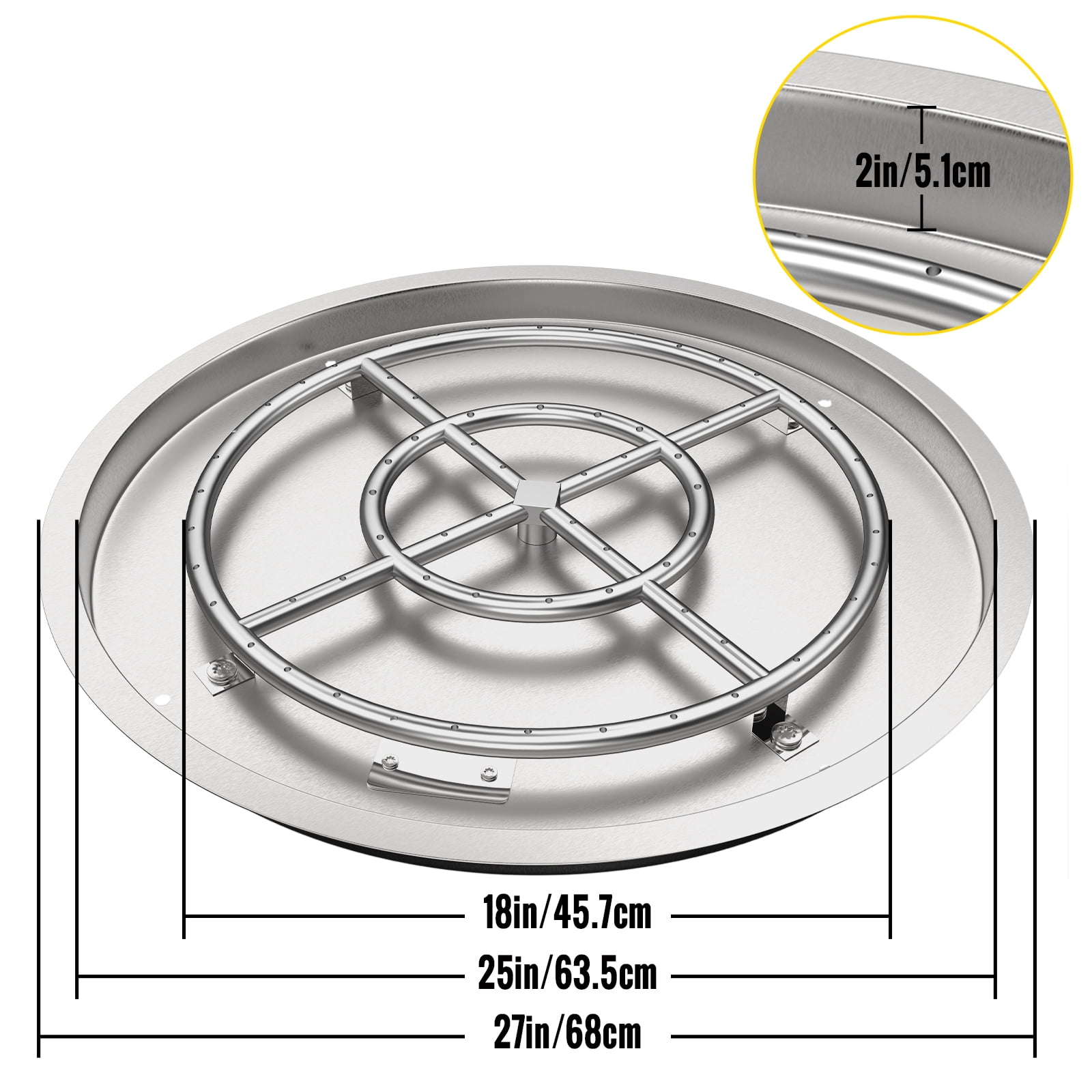 Stanbroil Stainless Steel Natural Gas Fireplace Dual Flame Pan Burner Kit 14.5-inch 