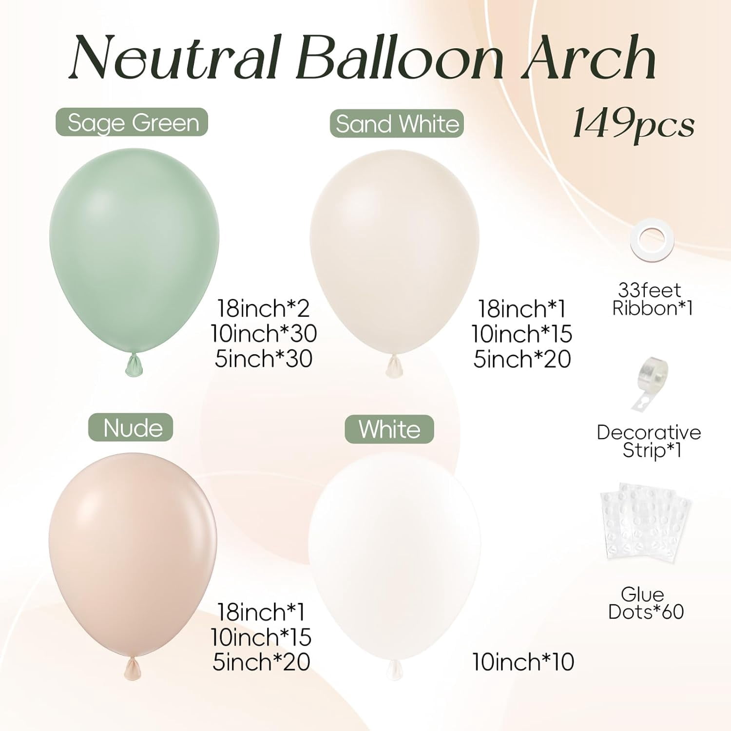 Neutral Balloon Arch Kit with Nude White Sand Sage Green Balloons for Decorations
