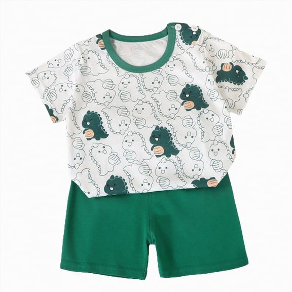 Hessimy Toddler Boy Relaxed T-Shirt and Shorts Set, Pack of 2(Dark Green,5-6 Years)