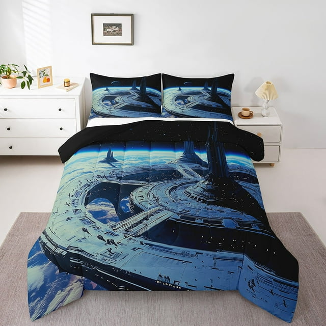 Erosebridal Ensembles de Literie Vaisseau Spatial Cool Grand Lit avec Couette pour Garçons, Insert de Couette Cosmos Univers, Réversible 3 Pcs