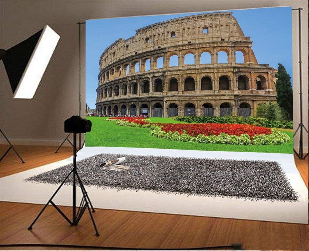 X1.5 H M Photo Studio Prop 7X5FT Vinyl Backdrops Photography Background Roman Colosseum Backdrop Sunshine Blue Sky White Cloud Scene Kids Children Adults 2.2 W 