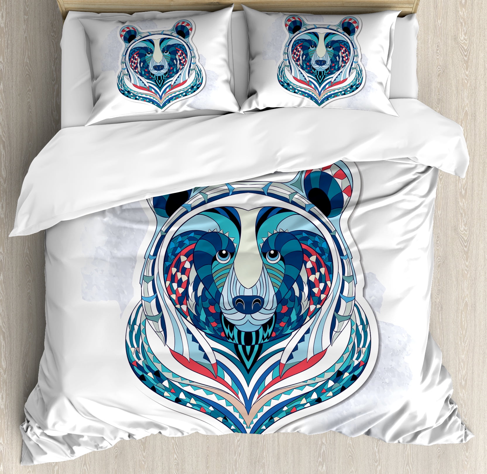 Bear Queen Size Duvet Cover Set African Asian Totem Tattoo Design Bear Queen Size Duvet Cover Set African Asian Totem Tattoo Design Patterned Portrait On Grunge Backdrop Decorative 3 Piece Bedding With 2 Pillow Shams
