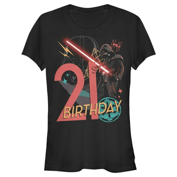 Junior's Star Wars Darth Vader 21st Birthday Abstract Background Graphic Tee Black Small