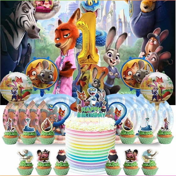 Zootopia 2 Zootropolis 1st Tableware Balloons Cake Toppers Backdrop Banner Supplies Party Decor Plates Decorations