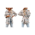 thumbnail image 2 of Chaqueta de Franela A Cuadros para Mujer, Ideal para Otoño Camisa de Larga con Botones y Bolsillos Laterales Gris XL, 2 of 9