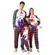 Family Matching Christmas Pajamas, Romper/ Bear Print Long Sleeve Tops and Plaid Pants Sleepwear Loungewear Set