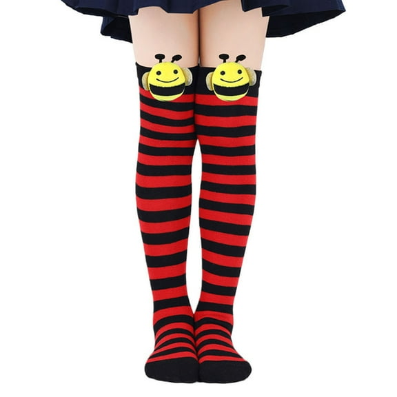 ZACPNCV Girls Knee High Sock Striped Over Knee Thigh High Socks Kids Bee Halloween Party Striped Tights Stockings Red 7-12 Years