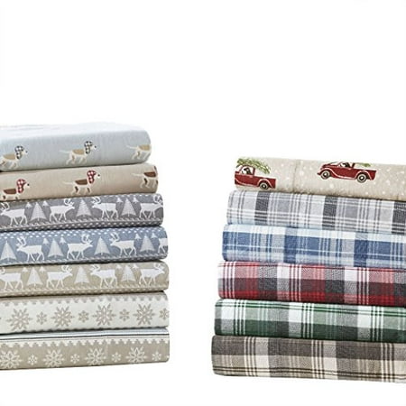 Woolrich Flannel Cotton Printed Sheet Set King Grey Winter Frost