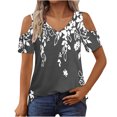 thumbnail image 2 of Tops de Algodón para las Mujeres Impresión de Manga Corta Cuello en V Fuera Del Hombro Blusa de Moda, Imitación de Algodón para el Hogar Diario, 2 of 7