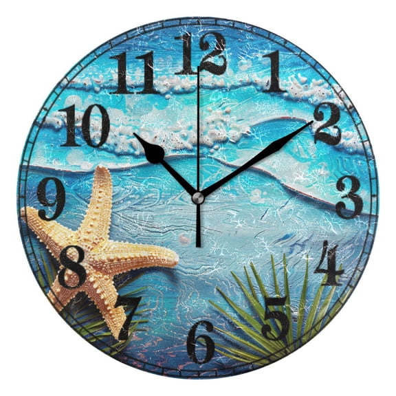 Sea Star on Retro Beach Silent Wall Clock 10" Non-Ticking Battery Clock
