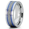 thumbnail image 2 of 8mm Polished Silver Tungsten Carbide Wedding Band Dual Blue Groove Hammered Center Pipe Cut 9, 2 of 4