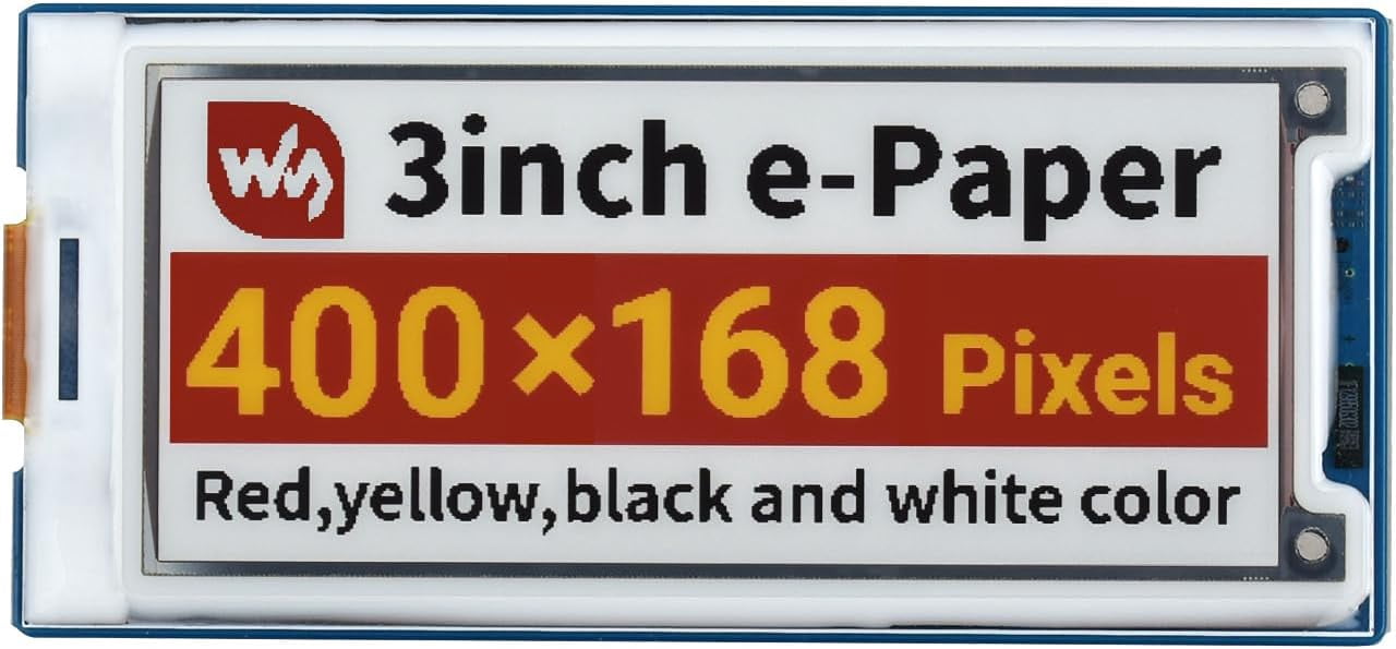 3inch E-Paper Module 400 × 168 Pixel Screen, Red/Yellow/Black/White Four Display Colors, for 4B 3B+3B 2B/Zero W Zero WH/Zero 2 W 2 WH/forArduino/Jetson Nano/STM32