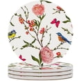 thumbnail image 2 of GZHJMY 1Pc Round Spring Birds Butterflies Peony Flowers Ceramic Coasters with Cork-Backed for Coffee Drink, Cup Mat Absorbent Stone Coasters, 2 of 6