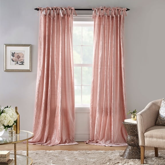 Elrene Home Fashions Korena Tie-Top Crushed Velvet Window Curtain, Blush, 52" x 95"