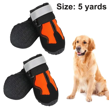 Dog Boots Waterproof Shoes for Dogs with Reflective Strips Robust Anti-Slip Sole (5 Meters  Orange)
