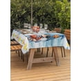 thumbnail image 3 of Outdoor Tablecloth with Umbrella Hole for Patio/Picnic/Party/Camping, Summer Gnomes Nautical Waterproof Table Cloth Rectangle Table Cover Washable, Blue Floral Starfish Wooden (54"x 80"), 3 of 8