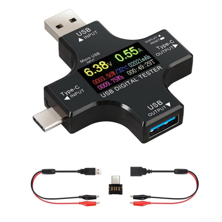 USB Type C Voltmeter & Ammeter - Digital Tester With 1.44" Color LCD, Measures Voltage & Current Up To 3A