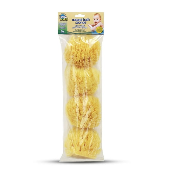 Baby Buddy Natural Baby Bath Sponge 4in Soft Grass Sea Sponge, Soft on Baby's Tender Skin, Biodegradable, Hypoallergenic, Absorbent Natural Sea Sponge, 4 Pack, Yellow