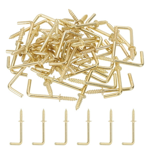 Uxcell Ceiling Hooks for Hanging Plants Copper Plating Metal Screw-in Ceiling Cup Hooks L Shape Self-Tapping Screw Eye Bolt 1.5 Inch