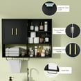thumbnail image 6 of Bathroom Wall Cabinet Wood Large Wall Mounted Medicine Cabinet with 2 Doors and 4 Open Shelves Over Toilet Storage Cabinet Organizer with Towel Bar,Black, 6 of 15