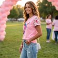 thumbnail image 6 of Domzest Women Breast Cancer Awareness Tie Dye T Shirt Short Sleeve Round Neck Casual Graphic Tee Pink Ribbon Support Survivor Gift Summer Top Pink XL, 6 of 6