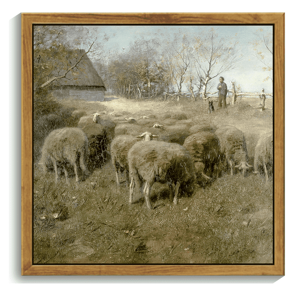 10x10in Natural Framed Farmhouse Shepherd Farm Framed Wall Art Pasture Classic Wall Prints Modern Kitchen Bathroom Office Decor