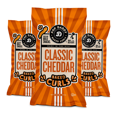 Pop Daddy Classic Cheddar Baked Curls, 6oz Crunchy Cheese Curls Snacks, Gluten Free-Friendly, Kosher, 3 Packs