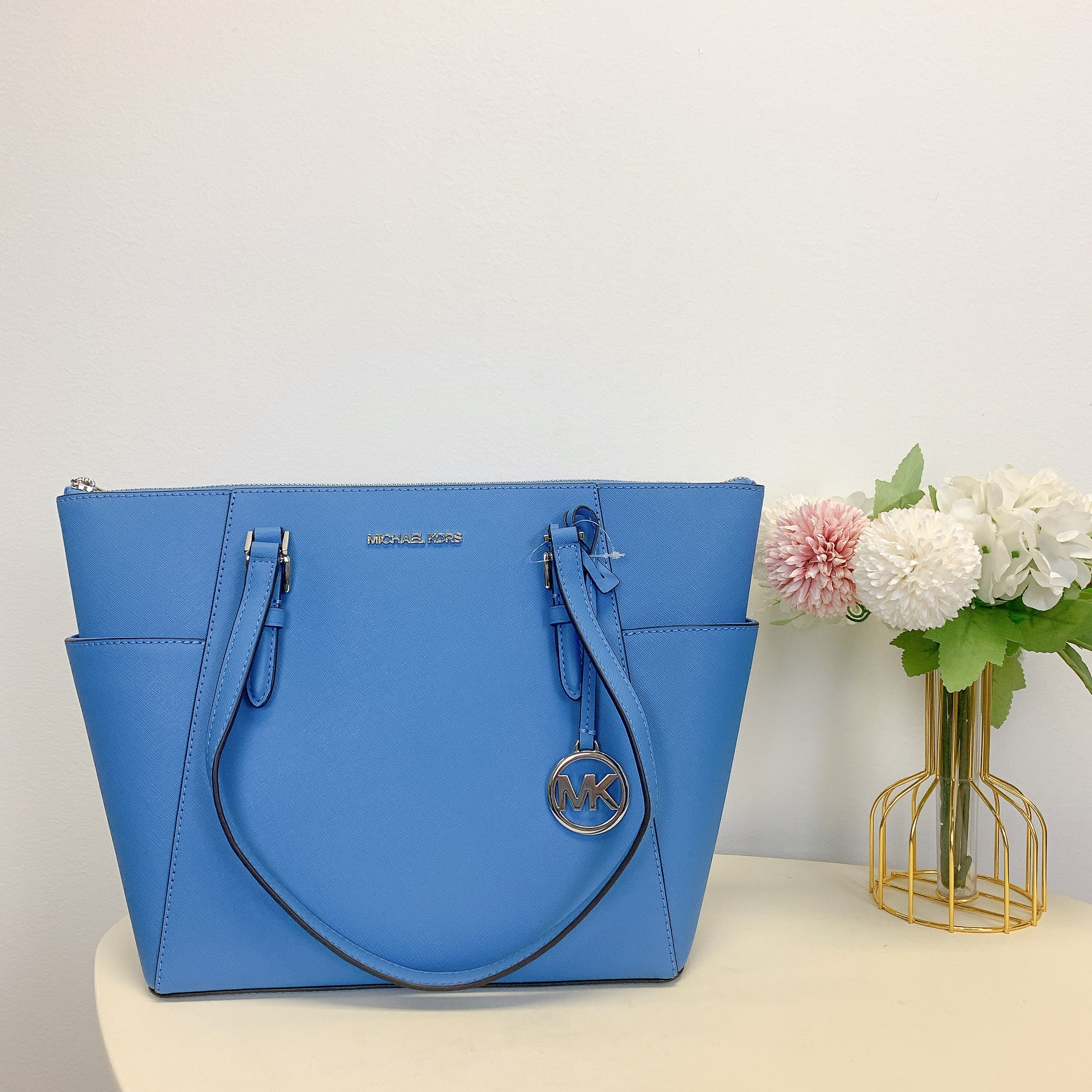 Michael Kors Women s Charlotte Large Saffiano Leather Top Zip Tote Bag South Pacific Walmart