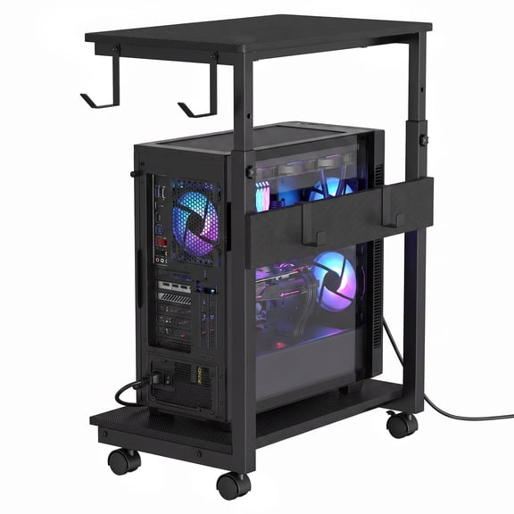 5-Levels Height Adjustable Rolling PC Tower Stand with Locking Wheels, for Office, Home & Gaming, Compact Under Desk Computer Holder, 23.23"-33.46"