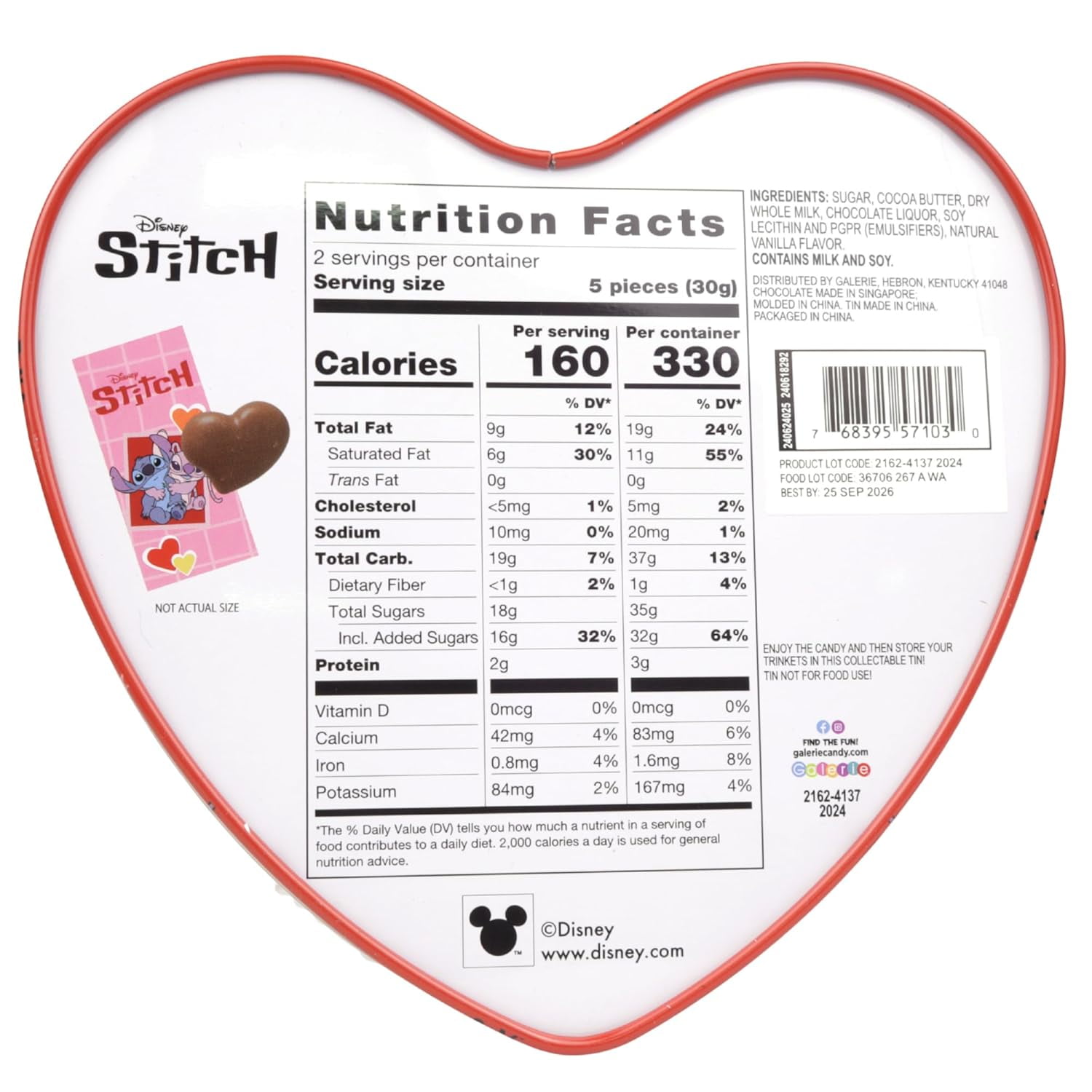 Lilo and Stitch Valentine’s Day Heart Box, 10 Individually Wrapped Milk Chocolates, Vday Candy Gift Set, 2.12 Ounces
