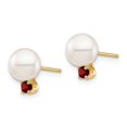 thumbnail image 2 of 14k 7-7.5mm White Round Freshwater Cultured Pearl and .18GA Garnet Post Earrings XF753E/GA, 2 of 2