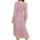 thumbnail image 2 of Vestidos largos de mujer Color sólido Casual una línea vestido de manga larga cuello redondo otoño Swing vestido de fiesta de vacaciones vestido de verano para damas, 2 of 3