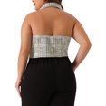 thumbnail image 4 of DARING DIVA Women's Plus Size Tweed Halter Neck Single Breasted Vest 4X White, 4 of 6