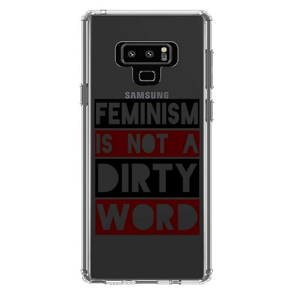 DistinctInk Clear Shockproof Hybrid Case for Samsung Galaxy Note 9 - TPU Bumper Acrylic Back Tempered Glass Screen Protector - Feminism is NOT A Dirty Word