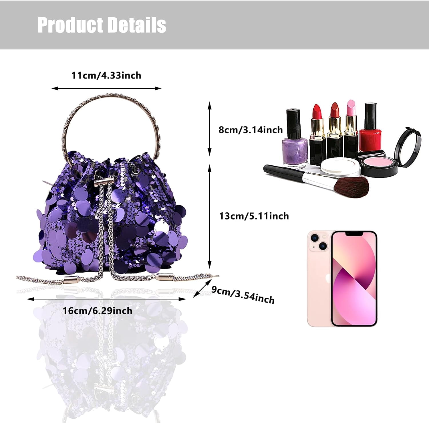 Sparkly Sequin Evening Handbags Purse for Women Glitter Clutch Crossbody Bag for Evening Wedding Party Prom