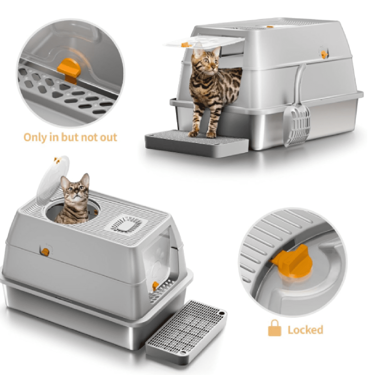 Stainless Steel Cat Litter Box with Lid, XL Large Enclosed High Sided Litter Box with Removable Lid, Carbon Filters -Odor Free, Easy Cleaning, Anti-Urine Leakage for Big Cats/Multiples-Grey