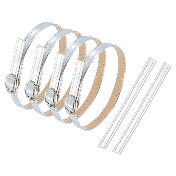 2 Pair Replacement Ankle Strap for Heels Detachable High Heels Shoe Straps Adjustable PU Leather Shoe Bands for Loose Shoe Slippers Sandals Anti-Loose, Bright Silver